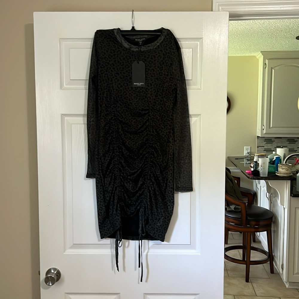Brave Soul London Bodycon Black Leopard Mesh Ruched Party Dress Going Out Mini